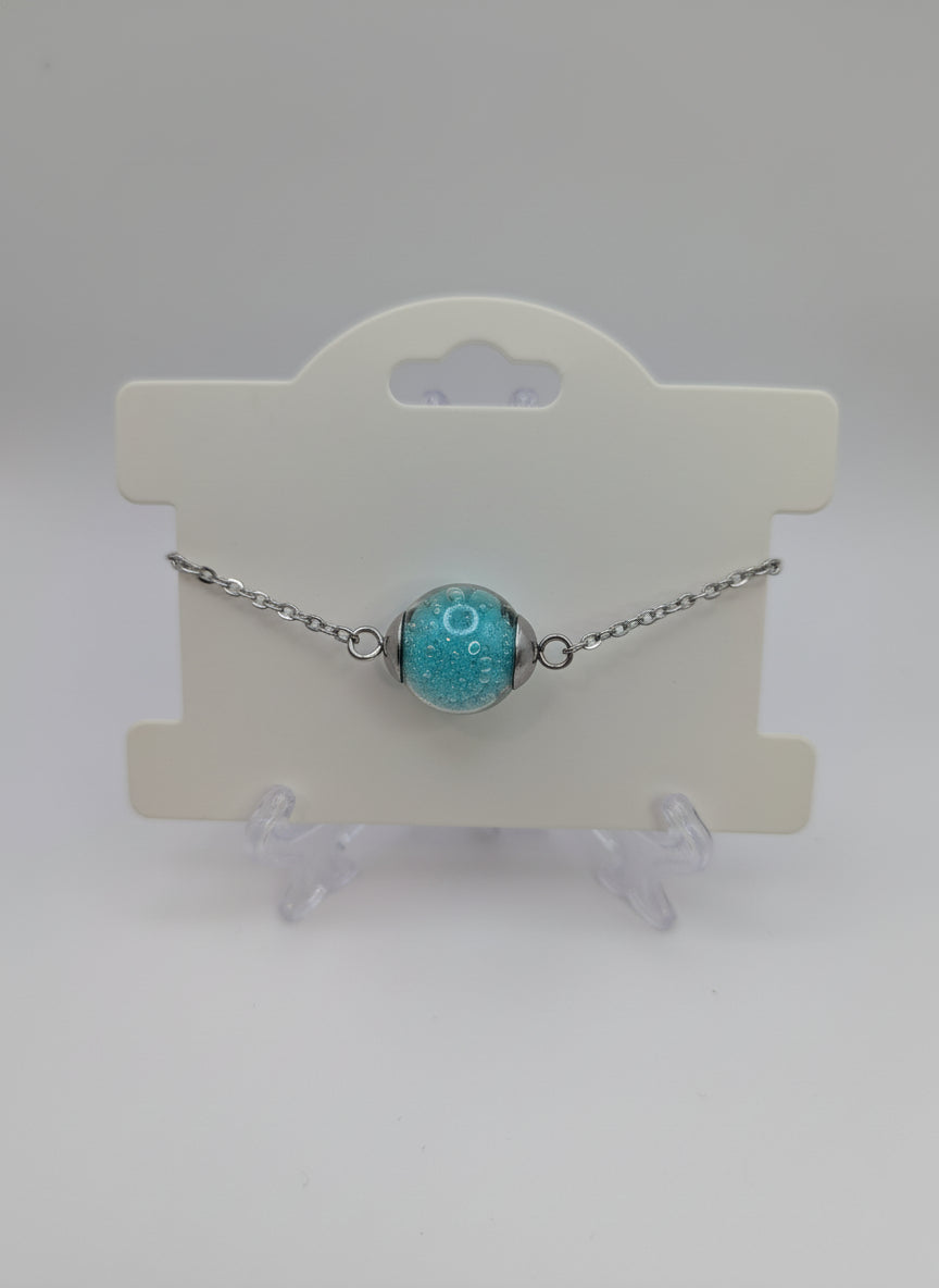 Mint Green Glitter Globe on Adjustable Silver Chain Bracelet