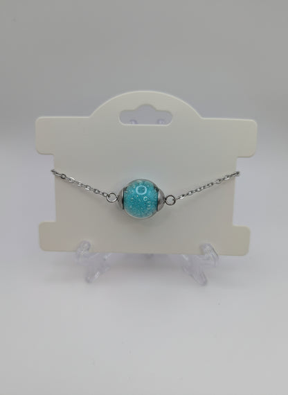 Mint Green Glitter Globe on Adjustable Silver Chain Bracelet