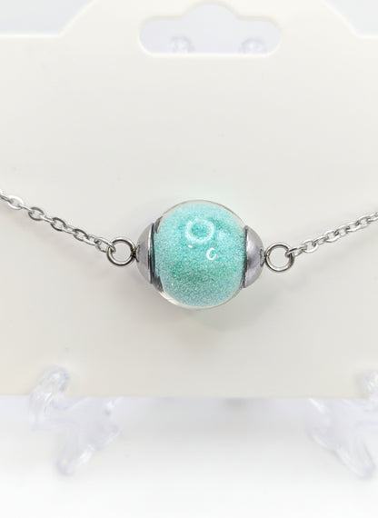 Mint Green Glitter Globe on Adjustable Silver Chain Bracelet