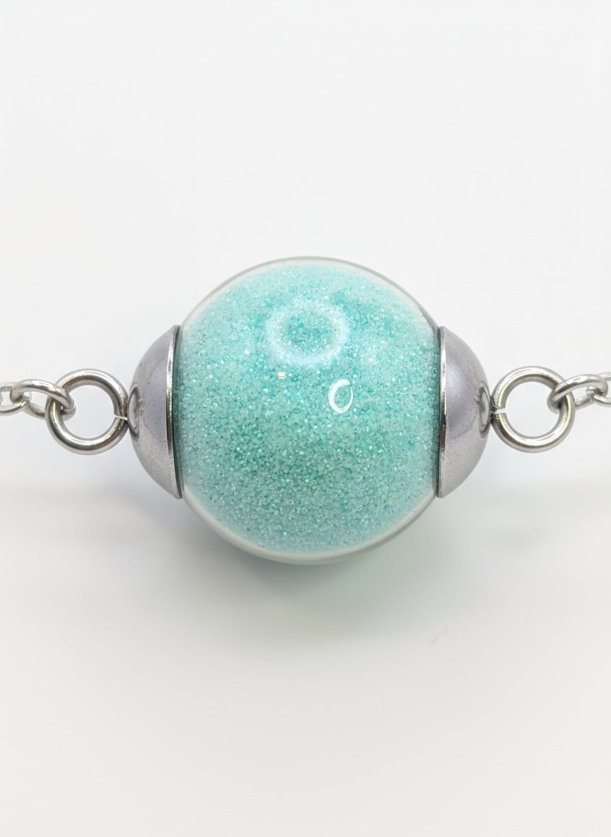 Mint Green Glitter Globe on Adjustable Silver Chain Bracelet