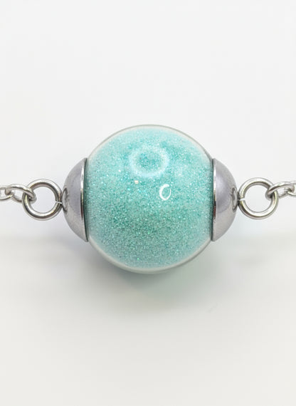 Mint Green Glitter Globe on Adjustable Silver Chain Bracelet