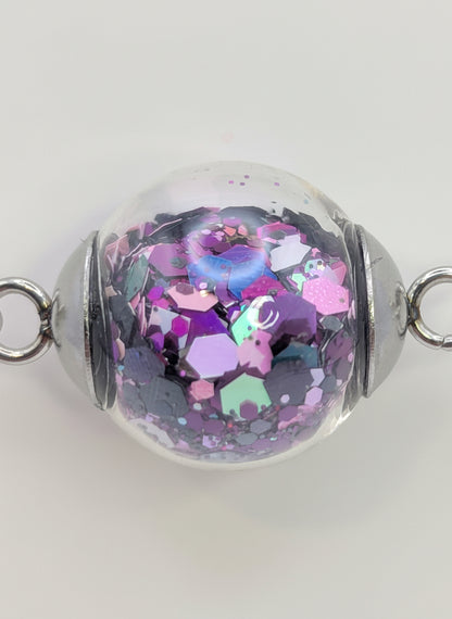 Purple Glitter Globe on Adjustable Silver Chunky Chain Bracelet