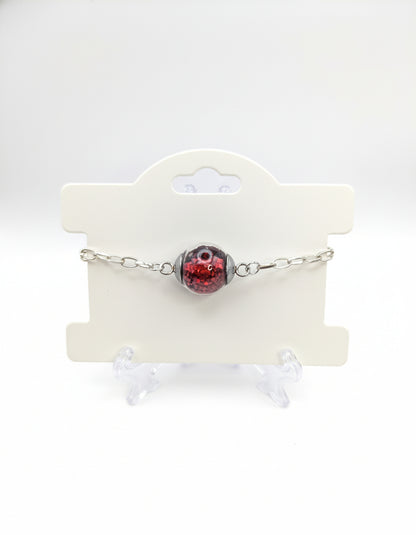 Red Glitter Globe on Adjustable Silver Chunky Chain Bracelet