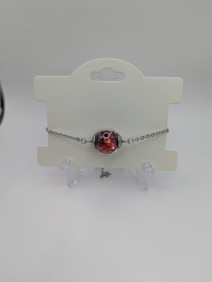 Red Glitter Globe on Adjustable Silver Chain Bracelet