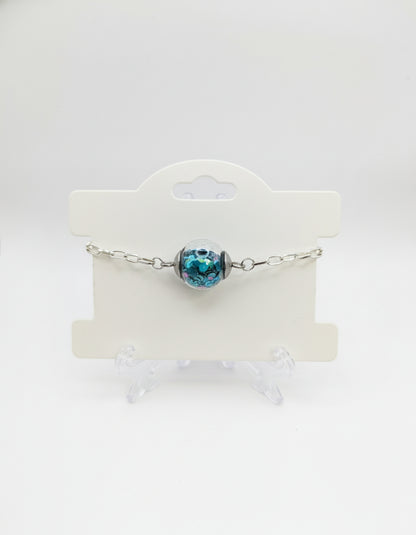 Teal Glitter Globe on Adjustable Silver Chunky Chain Bracelet