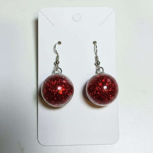 Vivid Red Glitter Globe Earrings