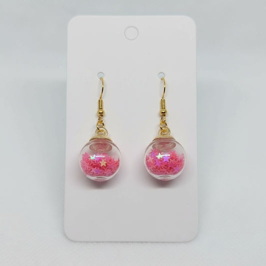 Hot Pink Star Glitter Globe Earrings