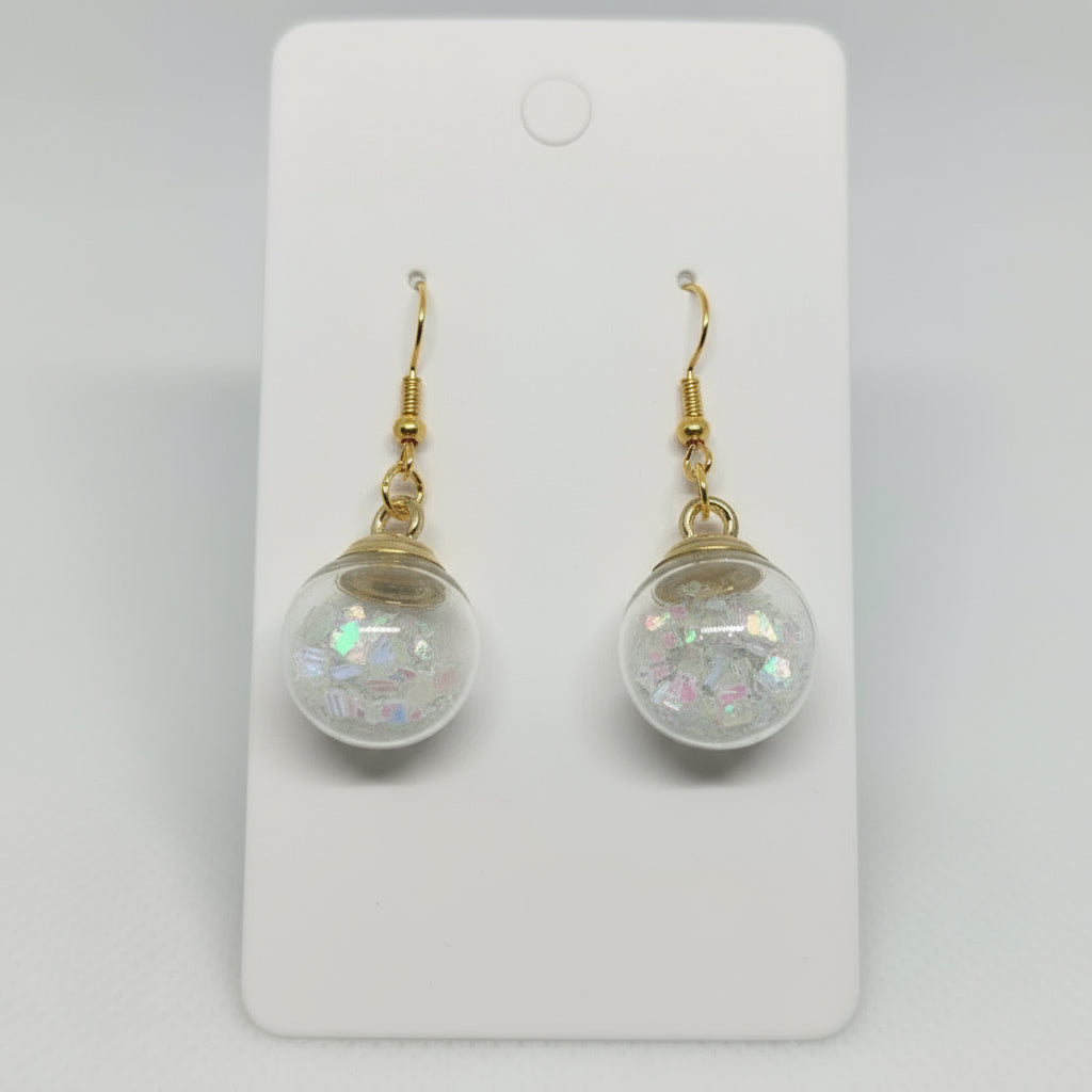 White Star Glitter Globe Earrings