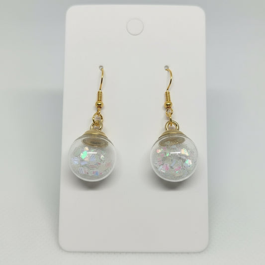 White Star Glitter Globe Earrings