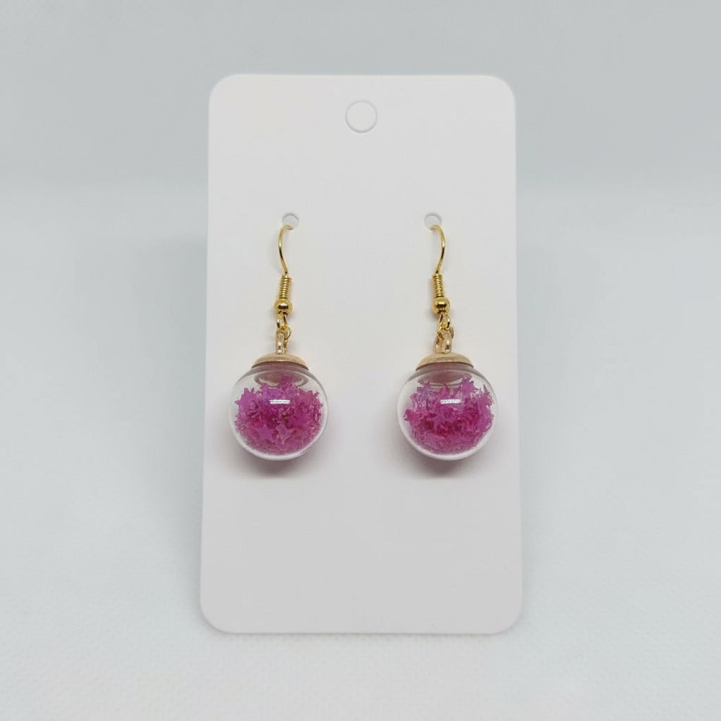 Fuchsia Star Glitter Globe Earrings