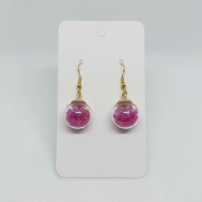 Fuchsia Star Glitter Globe Earrings