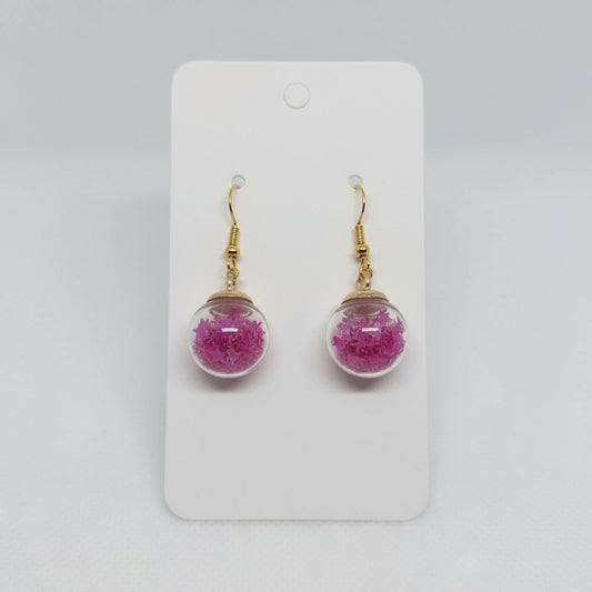 Fuchsia Star Glitter Globe Earrings