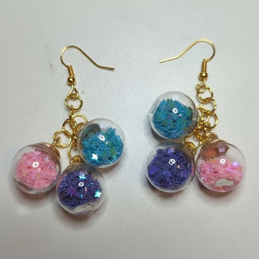 Tri-Tone Glitter Globe Cluster Earrings
