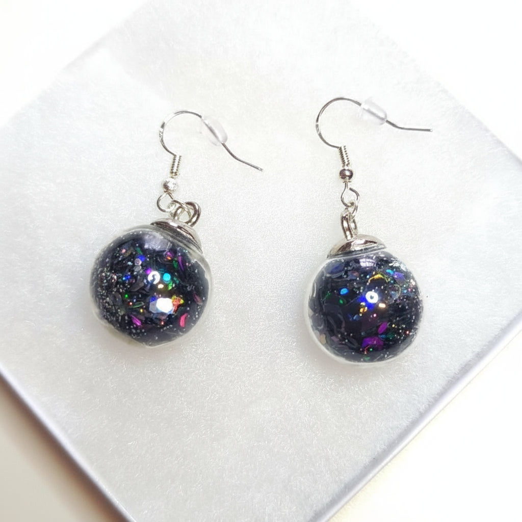 Black & Silver Glitter Globe Earrings