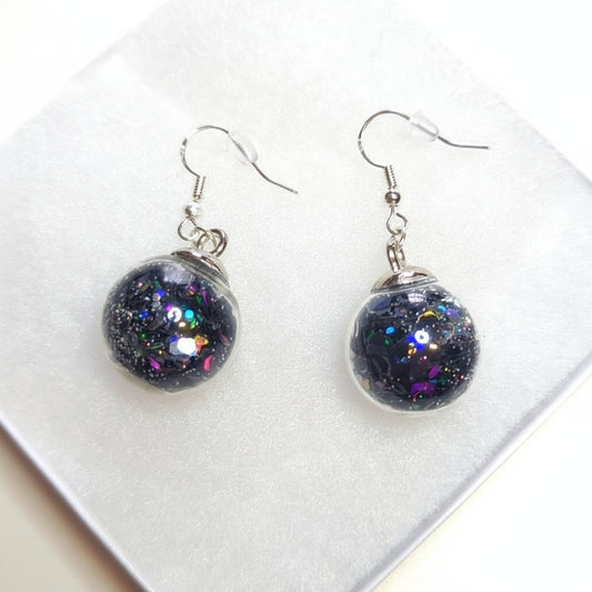Black & Silver Glitter Globe Earrings
