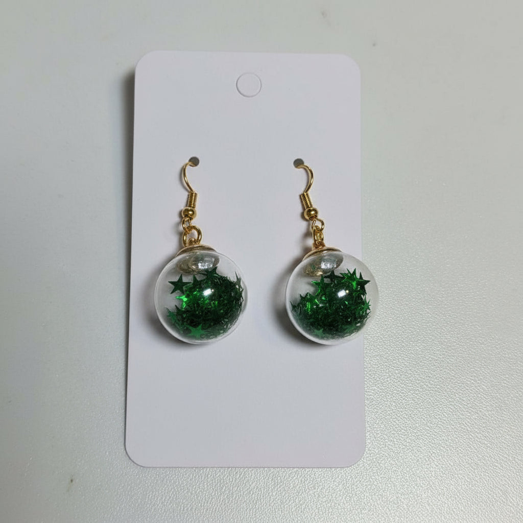 Shamrock Green Glitter Globe Earrings
