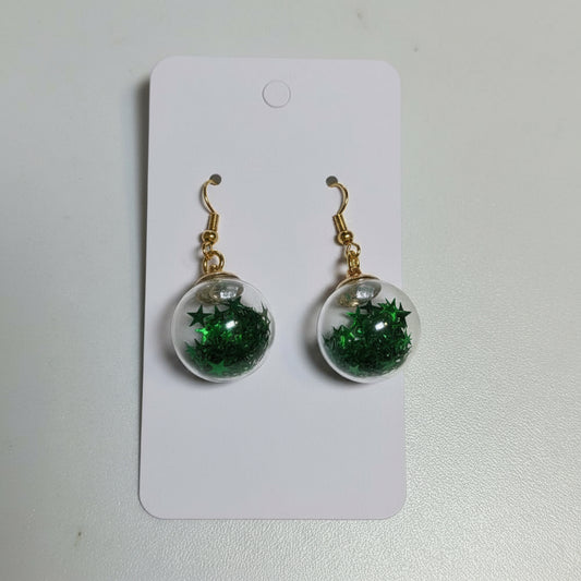 Shamrock Green Glitter Globe Earrings