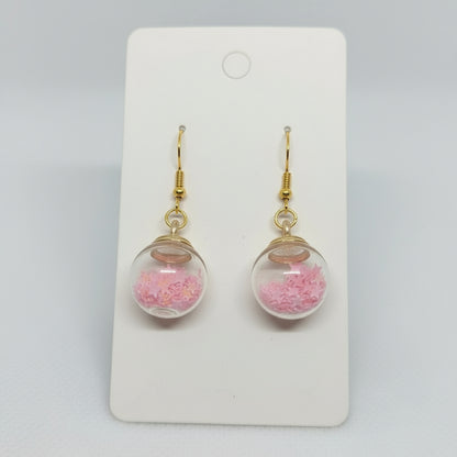 Rosy Star Glitter Globe Earrings