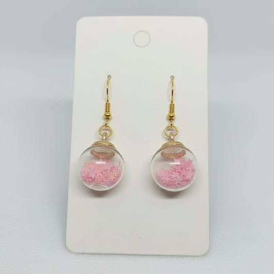 Rosy Star Glitter Globe Earrings