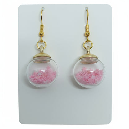 Rosy Star Glitter Globe Earrings