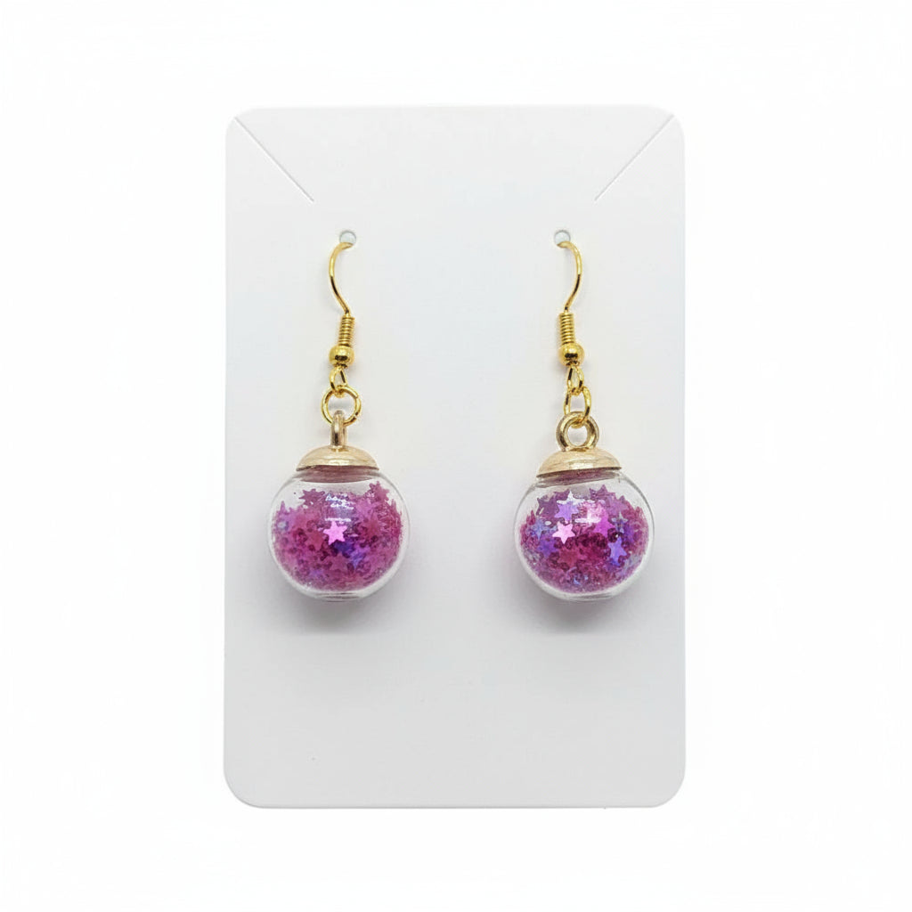 Fuchsia Star Glitter Globe Earrings