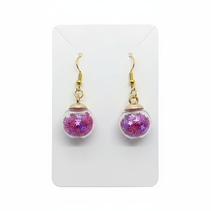Fuchsia Star Glitter Globe Earrings