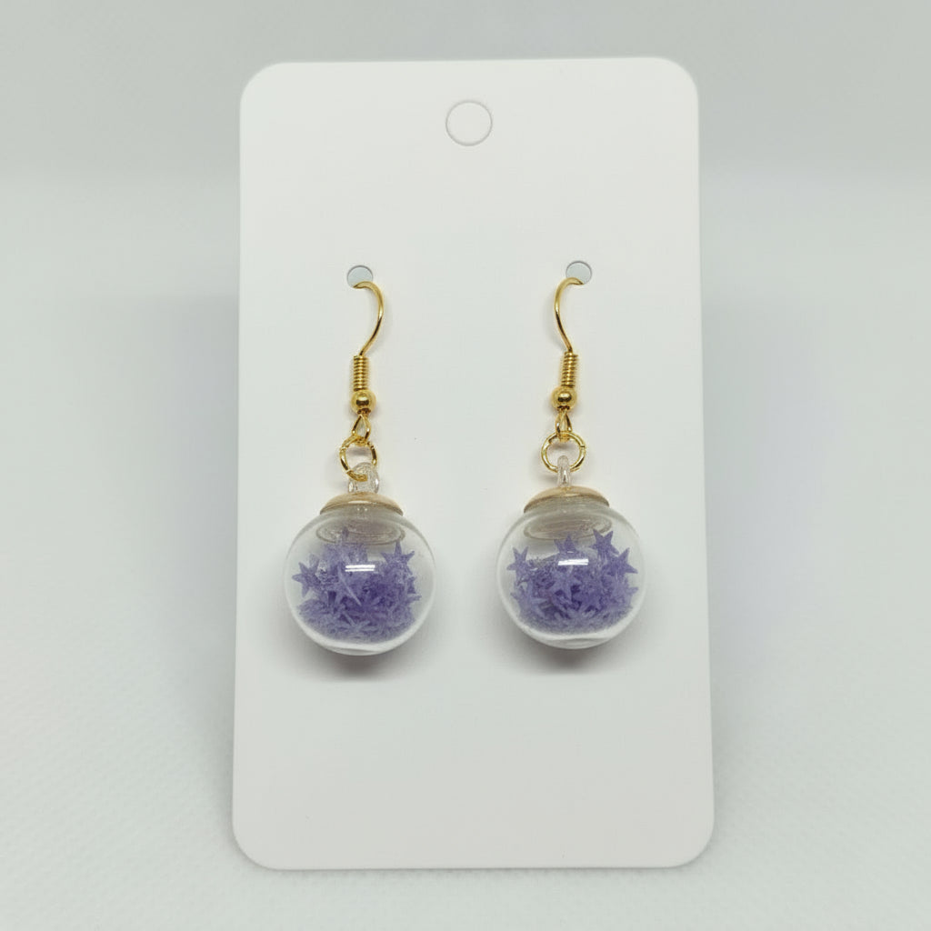 Purple Star Glitter Globe Earrings