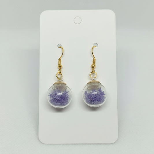 Purple Star Glitter Globe Earrings