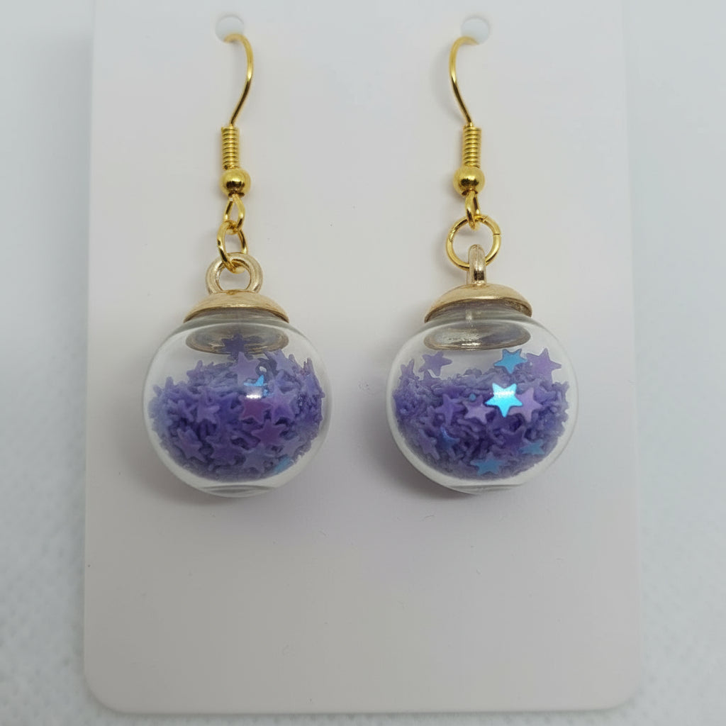 Purple Star Glitter Globe Earrings