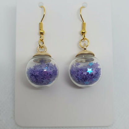 Purple Star Glitter Globe Earrings