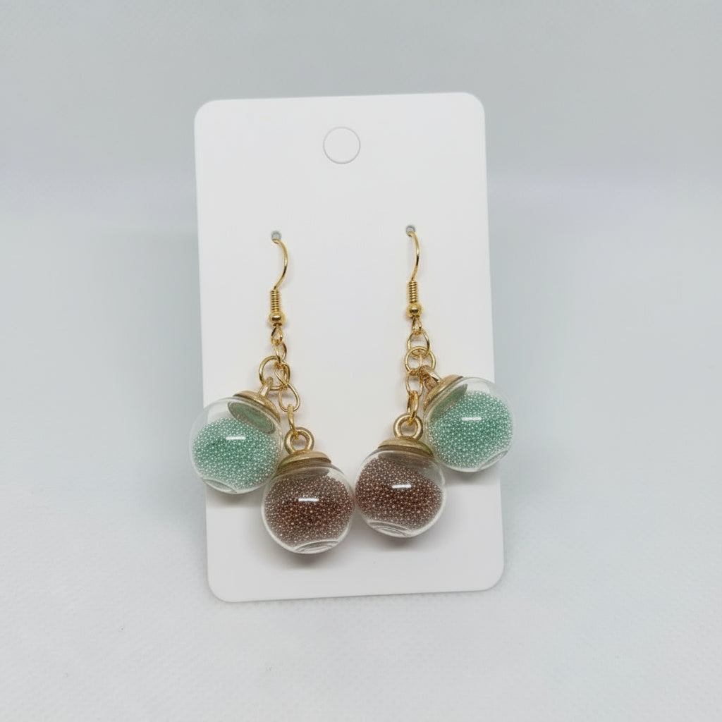 Seafoam & Brown Millibead Cluster Earrings