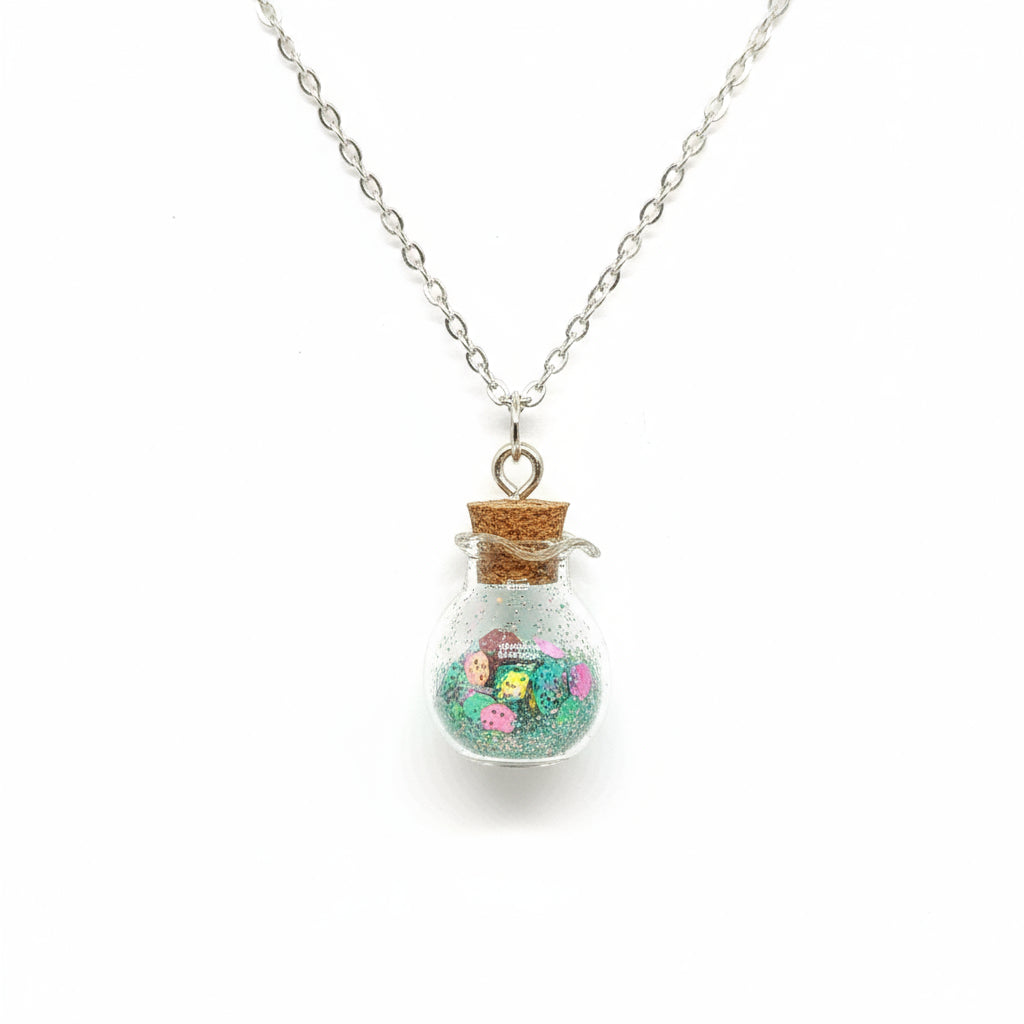 Teal Vial Glitter Pendant Necklace