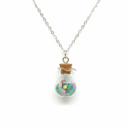 Teal Vial Glitter Pendant Necklace