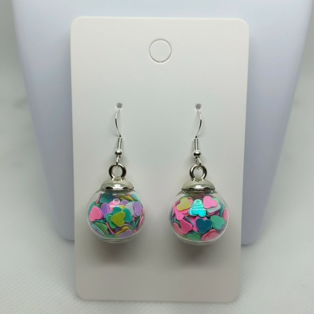 Rainbow Heart Glitter Globe Earrings