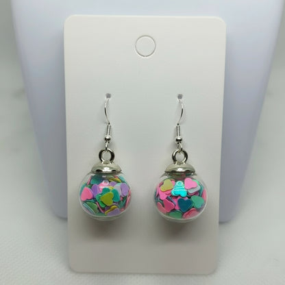 Rainbow Heart Glitter Globe Earrings