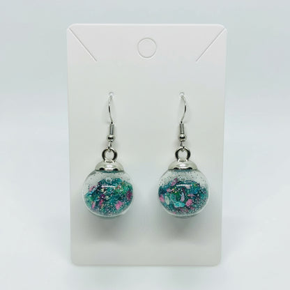 Holographic Teal Multi-Layer Globe Earrings