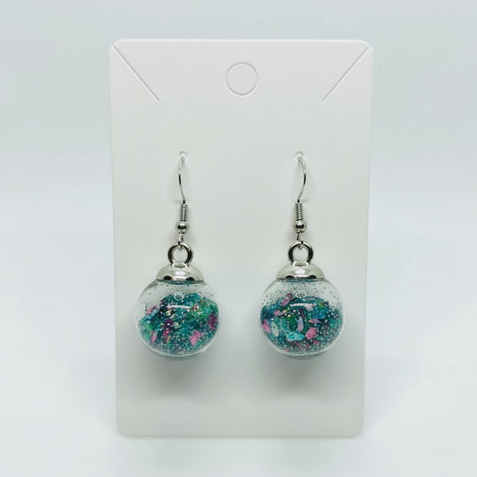 Holographic Teal Multi-Layer Globe Earrings