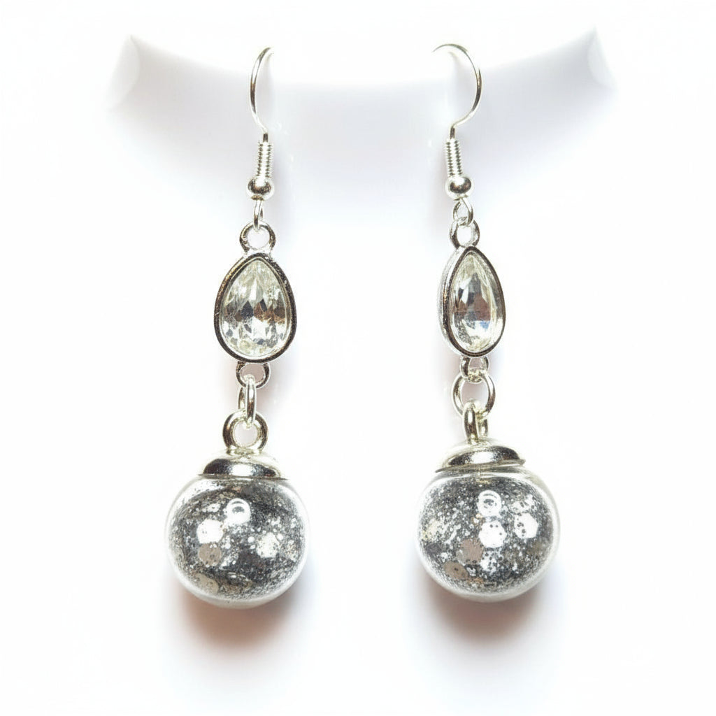 Crystal Silver Glitter Globe Earrings