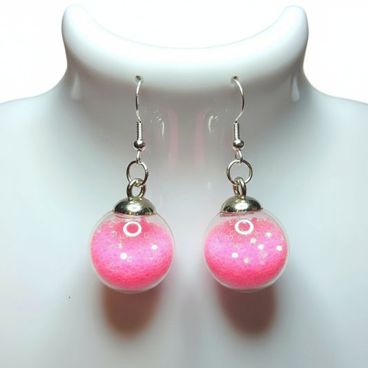 Bubblegum Heart Glitter Globe Earrings