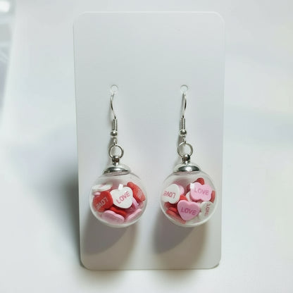 Conversation Heart Glitter Globe Earrings