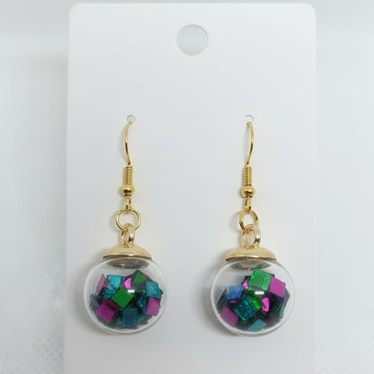 Teal & Fuchsia Stone Globe Earrings