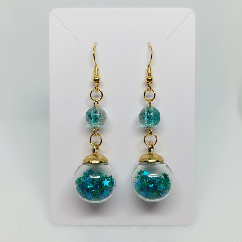 Emerald Glitter & Glass Bead Earrings