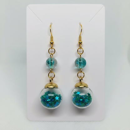 Emerald Glitter & Glass Bead Earrings