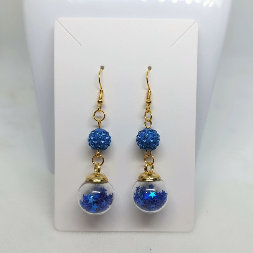 Cobalt Glitter & Shimmering Bead Earrings