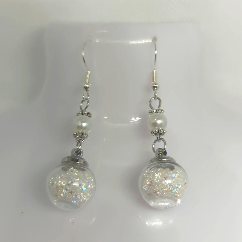 Ivory Pearl & Glitter Globe Earrings