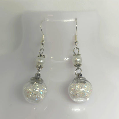 Ivory Pearl & Glitter Globe Earrings