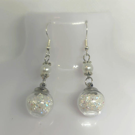 Ivory Pearl & Glitter Globe Earrings
