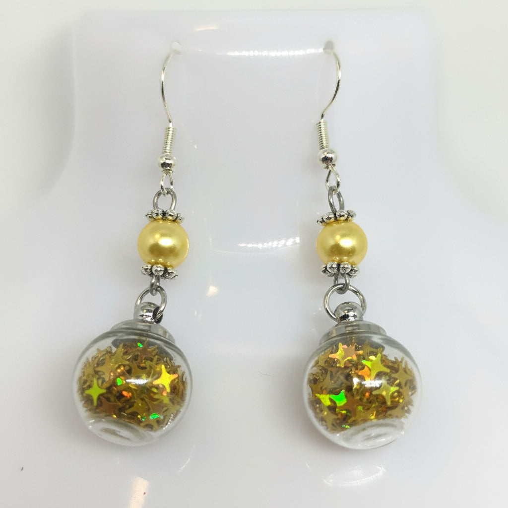Gold Pearl & Glitter Globe Earrings