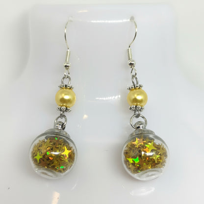 Gold Pearl & Glitter Globe Earrings