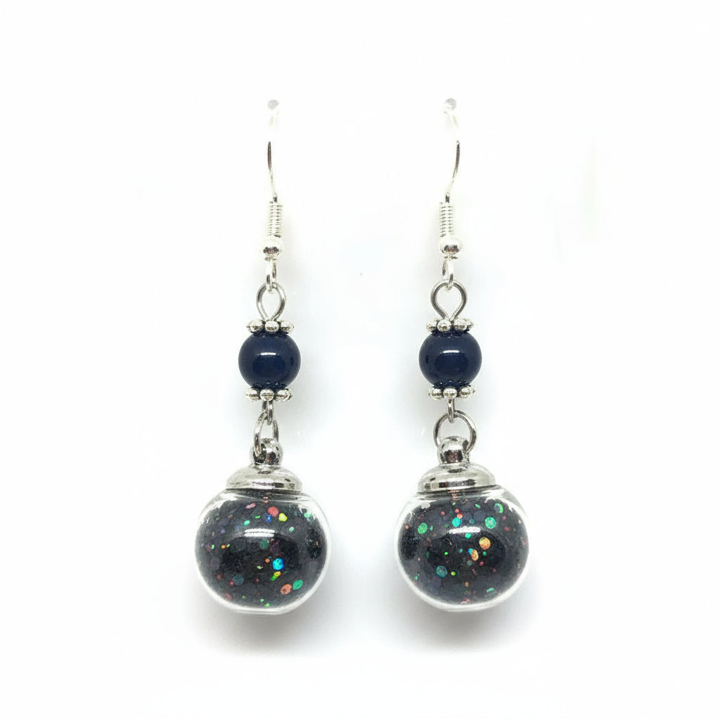 Midnight Pearl & Glitter Globe Earrings